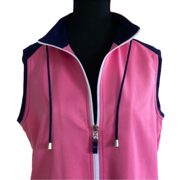 Alia pink & navy full zip vest with front pockets, drawstring neck. Size… - Picture 8 of 11
